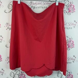 Lavand skirt scallop hem swoop bright red mini skirt Chic Asymmetrical Red Skirt